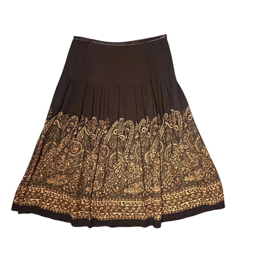 VTG Jones NewYork Skirt Size 4 Brown Paisley Pleated Peasant Academia Wool Blend